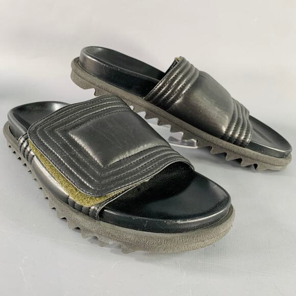 DRIES VAN NOTEN Size 8 Black Quilted Leather Slide Sandals - Picture 1 of 8